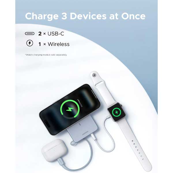 پاور بانک بی سیم مغناطیسی MagFlow یوگرین با استاندارد Qi2.2 مدل 65958 با ظرفیت10000 میلی آمپرساعت - Image 4